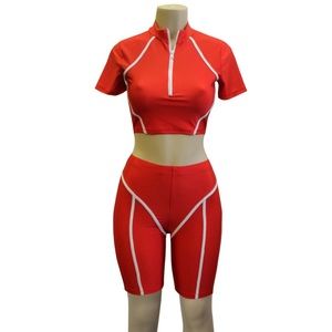 Red Biker Shorts Set
